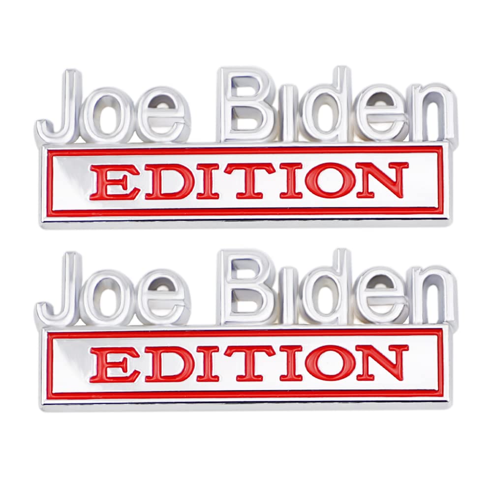 2 Pcs Joe Biden Edition Emblem Car Side Rear Front Hood Trunk Door Badge 3D Decal Sticker Fit For Car Truck Suv (Joe Biden, Silv