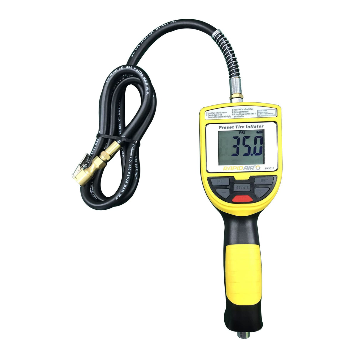Rapidair Automatic Shutoff 175 Psi Digital Display Preset Tire Inflator Gauge With Lock On Tire Chuck And 6 Foot Filling Cord