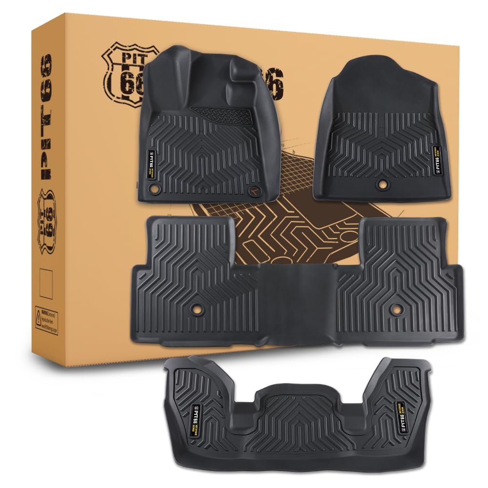 Pit66 Floor Mats Compatible With 2023-2024 Honda Pilot (Heavy Duty) Tpe 4-Piece Premium,Black