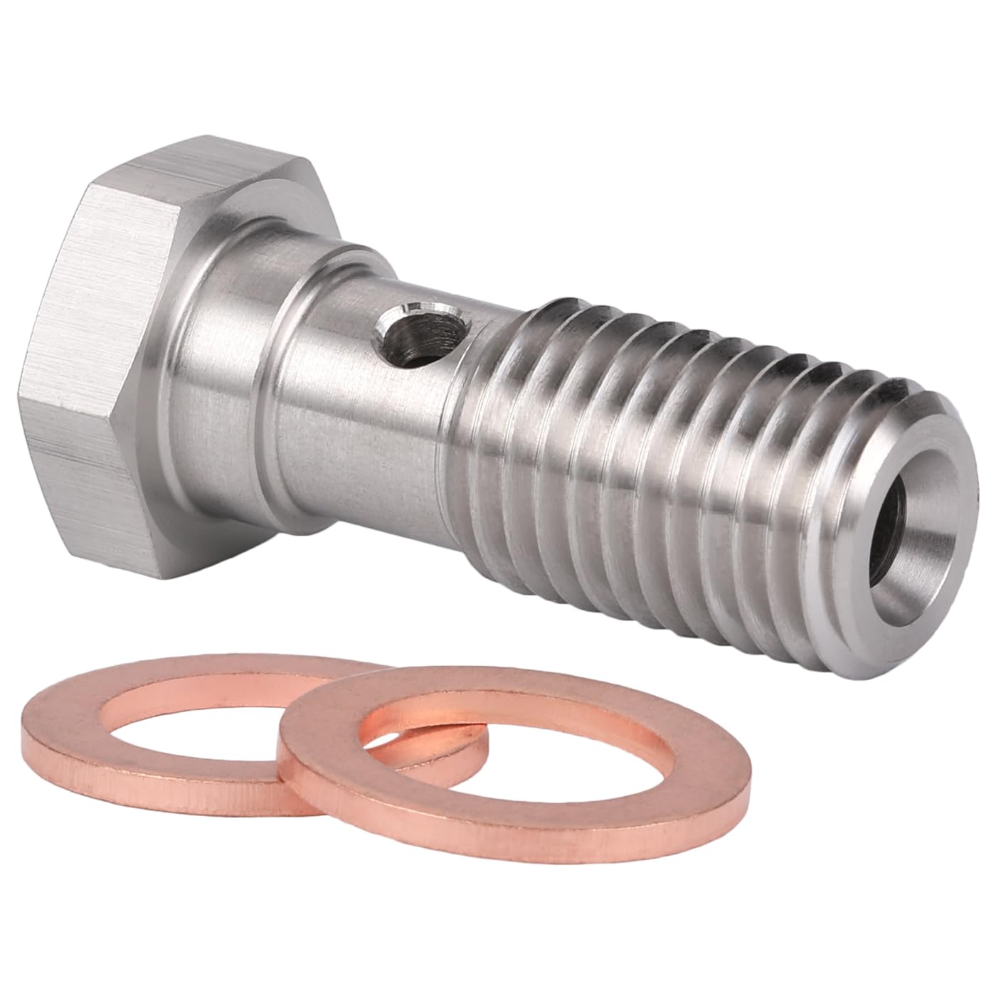 Podavelle M12X1.5 Metric Stainless Steel Single Banjo Bolt Brake Fitting Adapter 31Mm Long With Copper Washers
