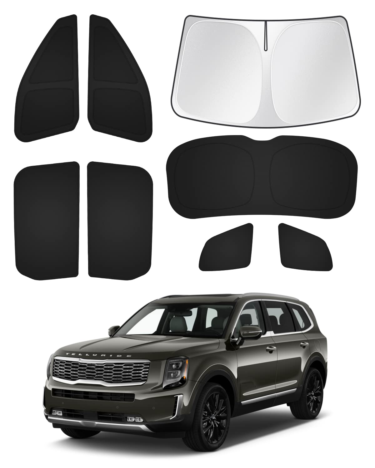 Canvcle Windshield Sun Shade For 2020-2024 2025 Kia Telluride Accessories Sunshade Side Rear Window Shade Cover Window Sun Visor