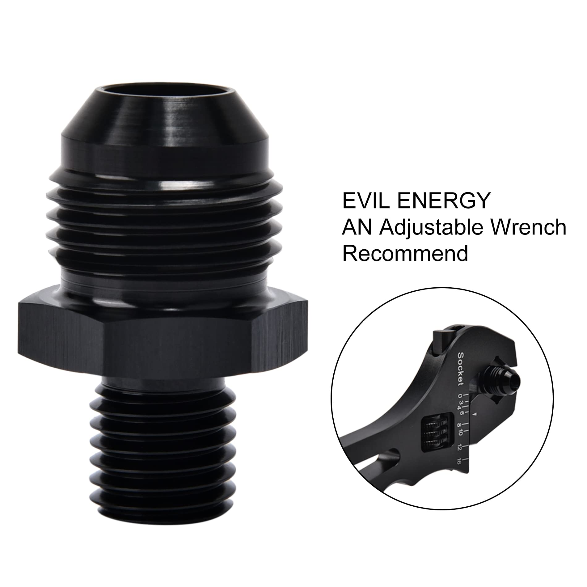 Evil Energy 8An Male Flare To M12 X 1.5Mm Male Metric Fitting Adapter Aluminium Alloy 2Pcs