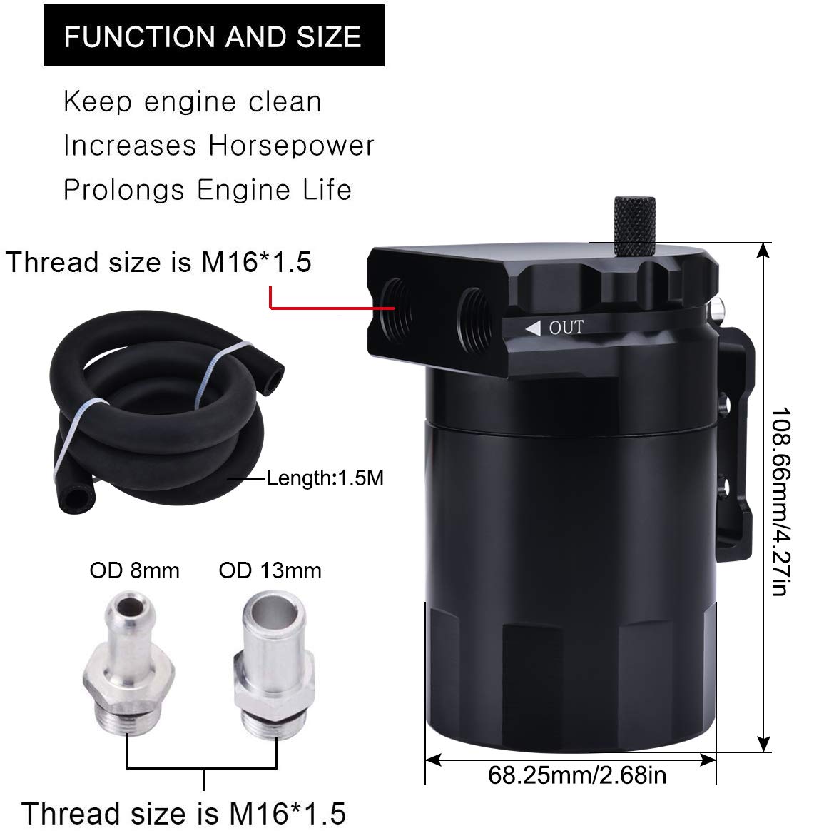 Speedwow Aluminum Oil Catch Can Tank Micron Bronze Baffled Filter With Hose Kit Universal Black 300Ml