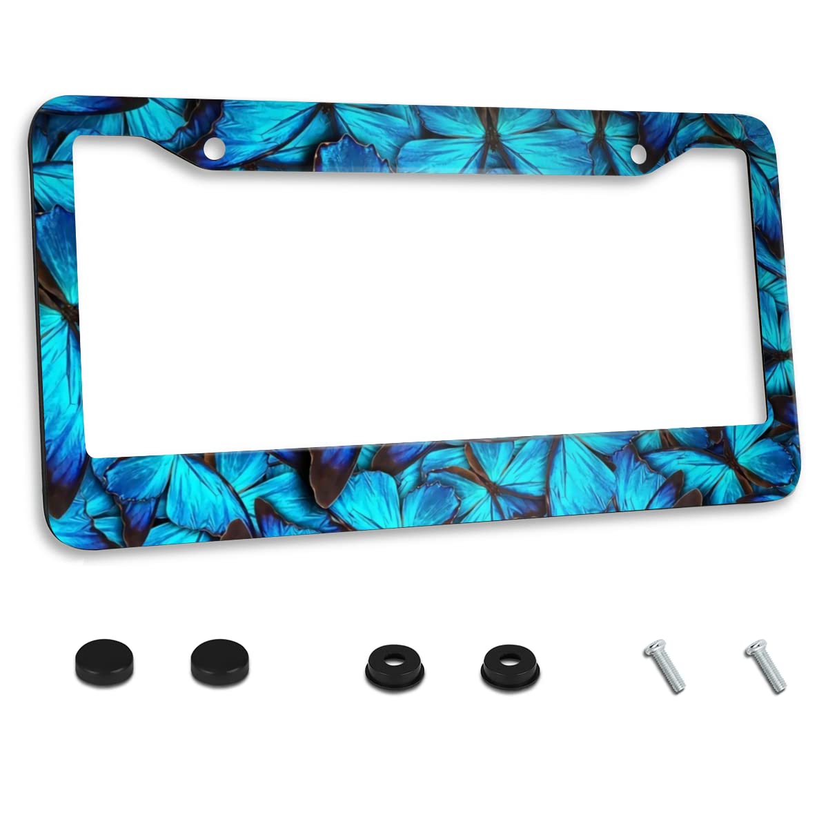 Blue Butterflies License Plate Frame Customized Decorative Frames Stainless Steels Car Tag Holder With 2 Holes And Screws 12 X 6