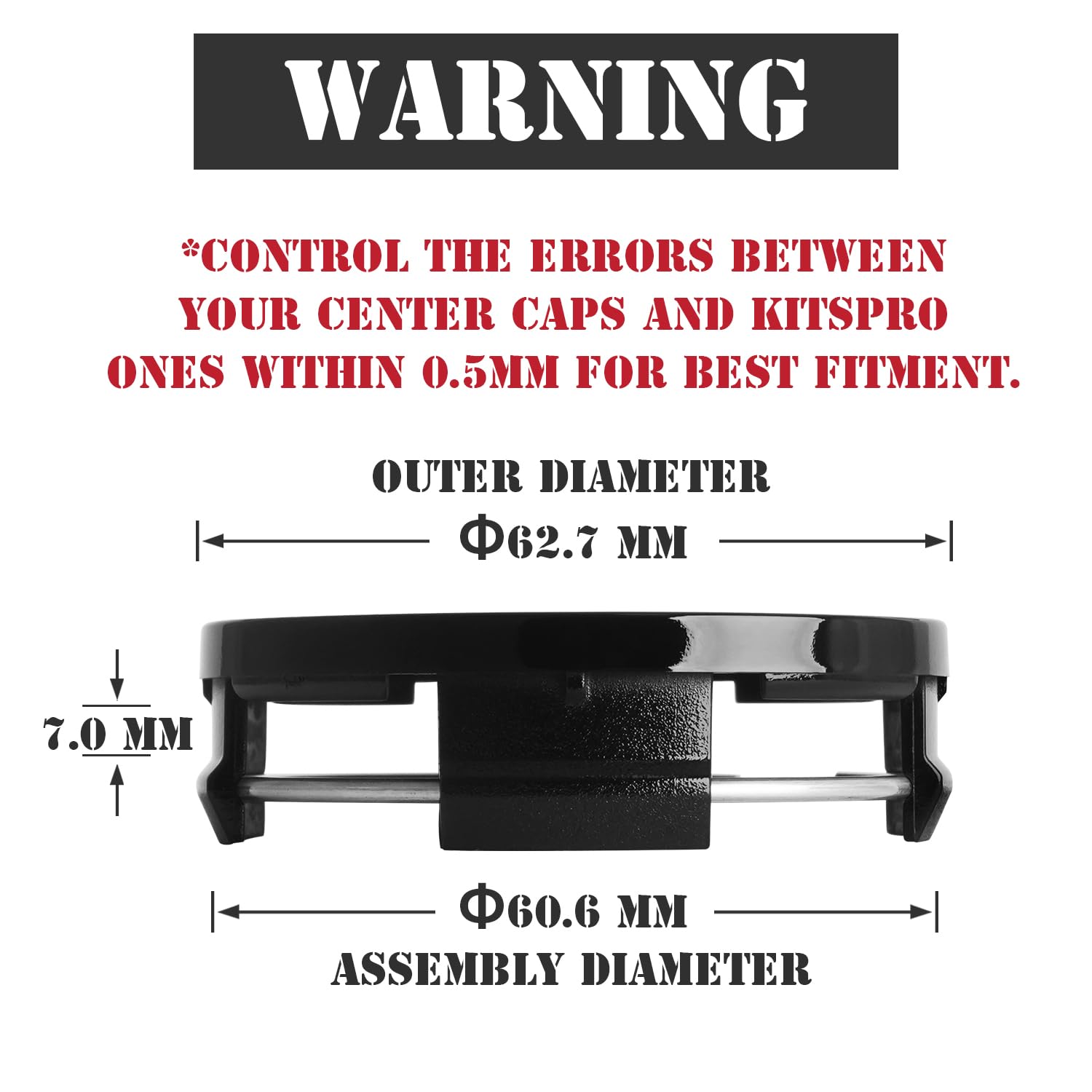 Kitspro 2.5Inch 63Mm Wheel Center Caps For Toyota Corolla Camry Highlander Rav4 Rim Hub Caps, Pack Of 4 (Gloss Black, Outer 63Mm