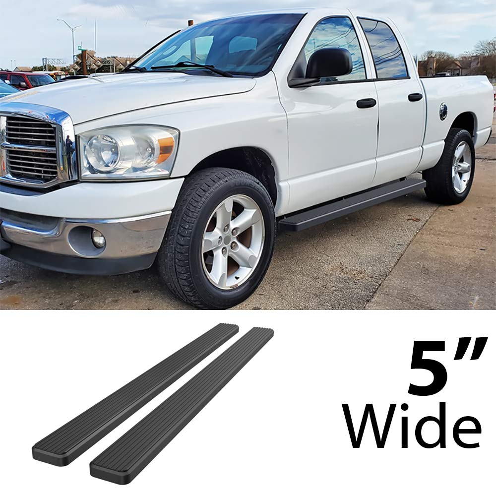 Aps Running Boards 5In Black Compatible With Dodge Ram 1500 2002-2008 Quad Cab & Ram 2500 3500 2003-2009 (Side Steps Side Bars)