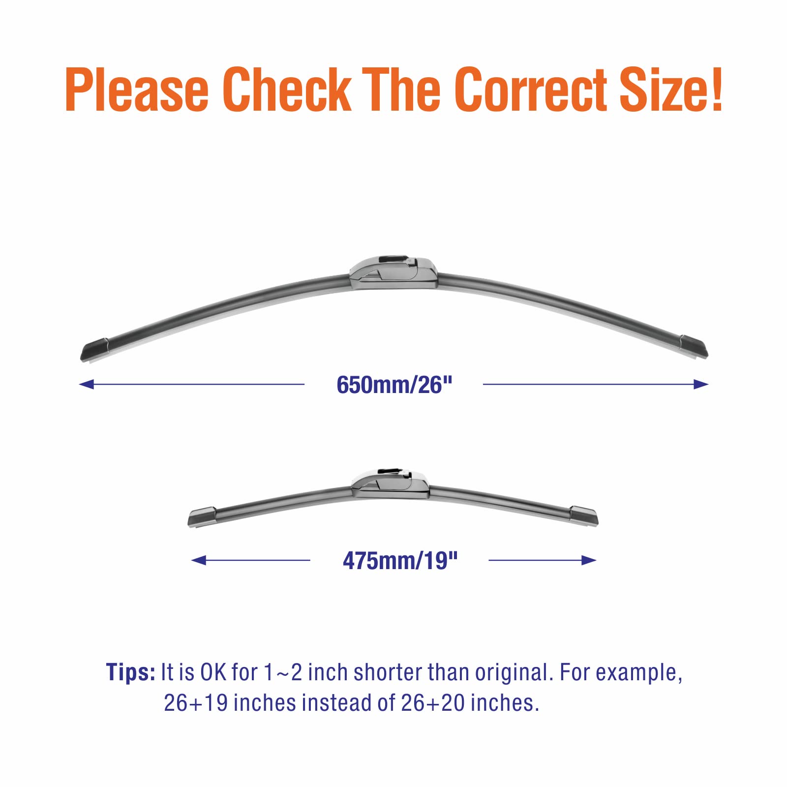 Wowiper Wiper Blades 26'' + 19'' Automotive Replacement Windshield Wiper Blades For My Car Premium All-Seasons Oe Quality Wipers