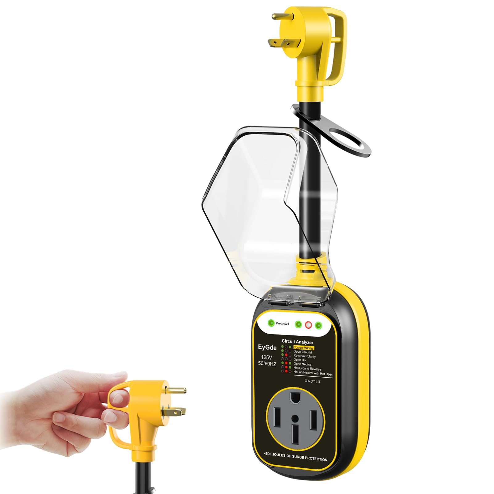 Eygde 30 Amp To 50 Amp Rv Adapter With Surge Protector, Waterproof 4500J Rv Circuit Analyzer Voltage Protector For Camper Travel