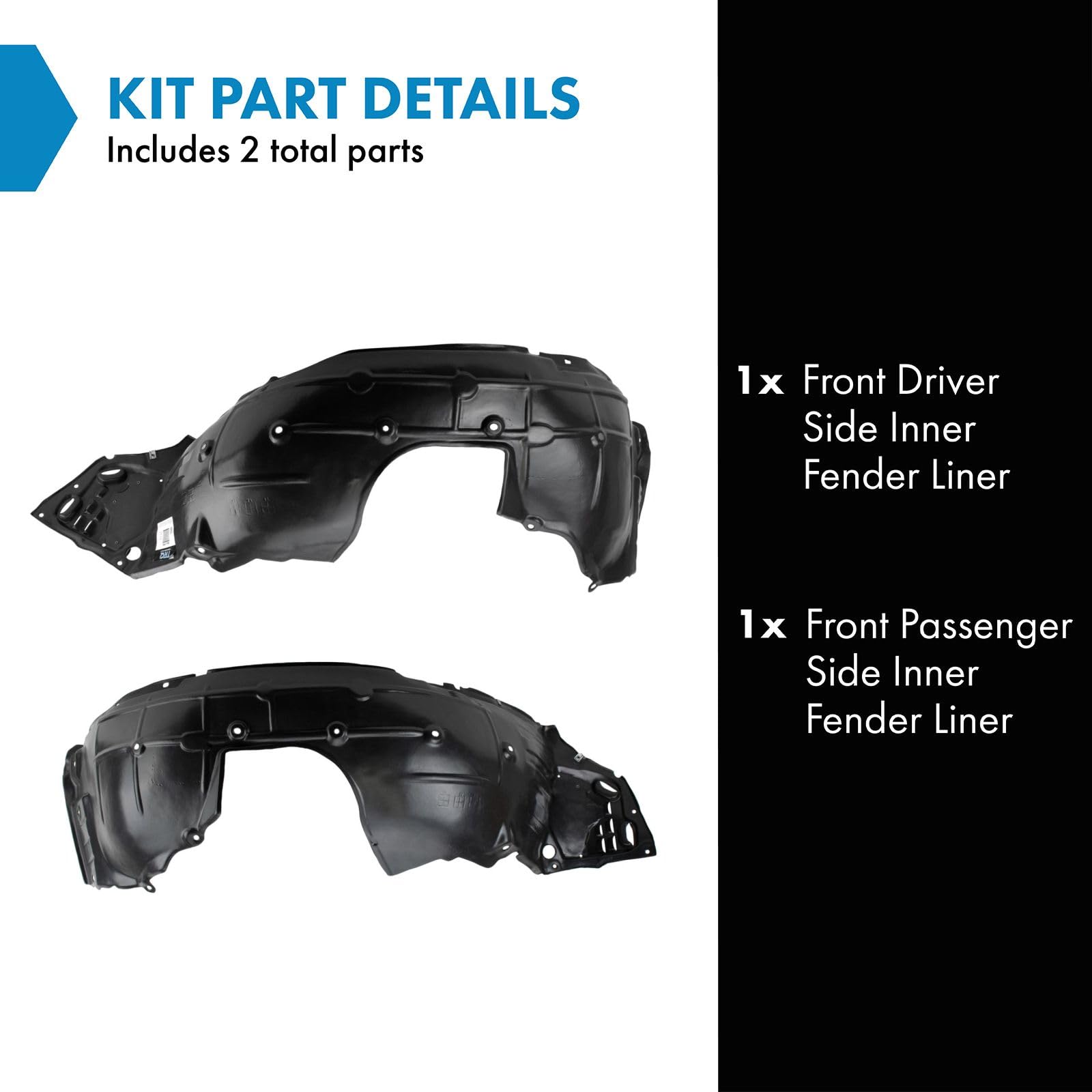 Trq Front Inner Fender Liner Set Compatible With 2017-2019 Honda Civic Ho1248177 Ho1249177