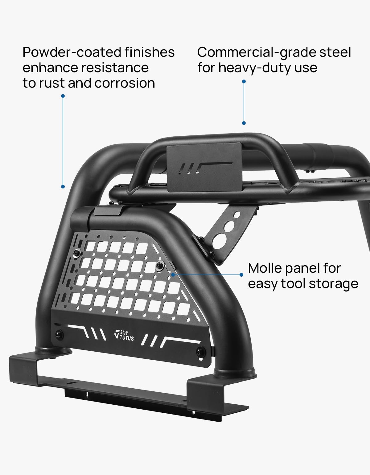 JOYTUTUS Roll Bar with Cargo Basket for Full-Size Truck, Extendable Chase Rack Pickup Sports Bar Compatible with F150, F250, F35