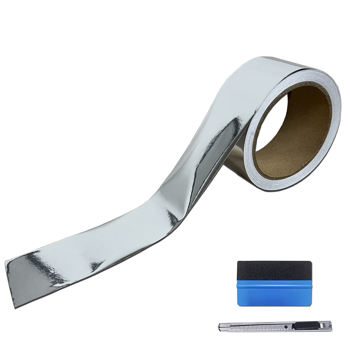 LZLRUN 2 Inches x 30 FT Chrome Mirror Vinyl Tape Wrap Adhesive Car Sticker Decal Film (Silver)
