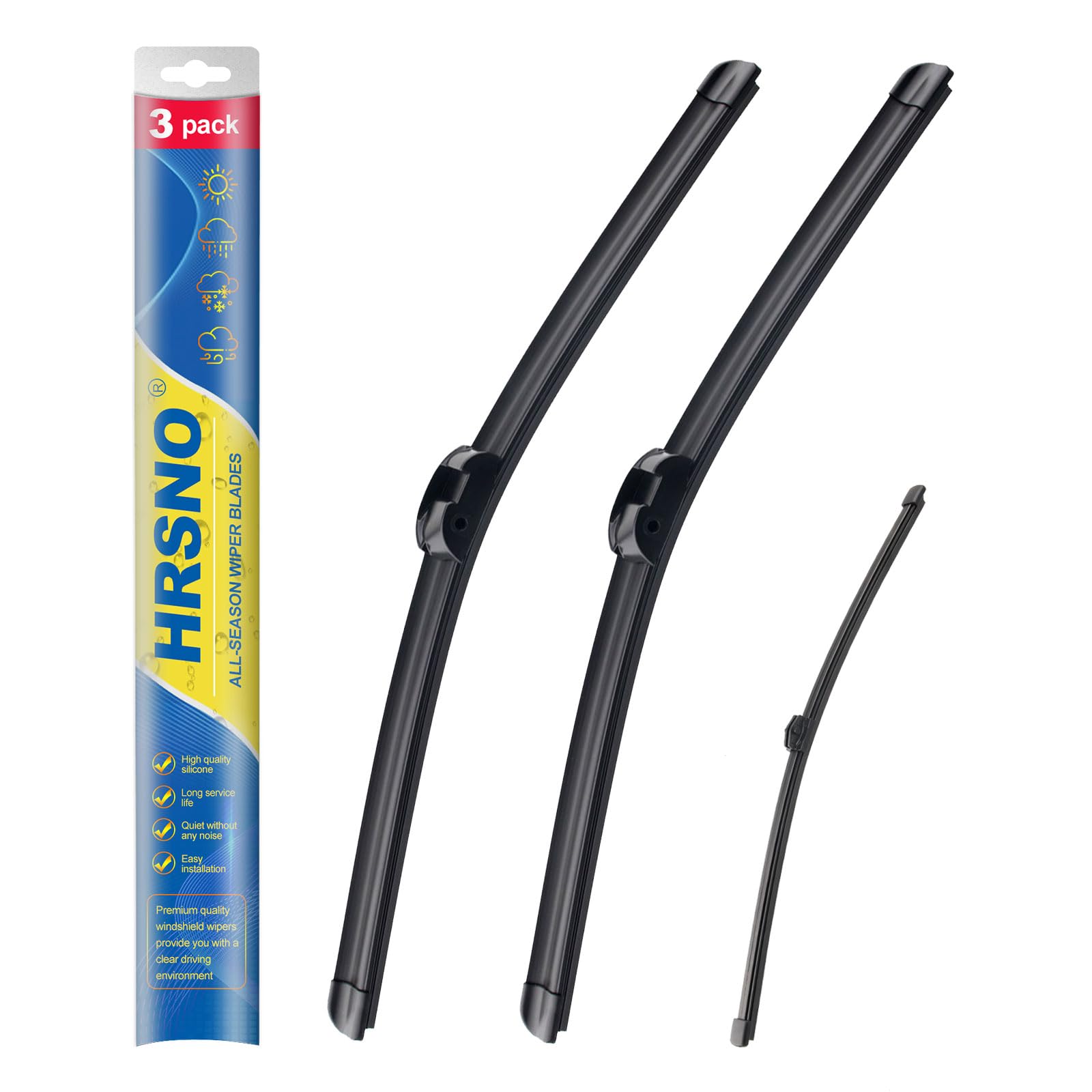 Hrsno 26''+26'' Windshield Wipers With 14'' Rear Wiper Blade Sets Automotive Replacement For Volkswagen Touareg 2011-2017,Easy F