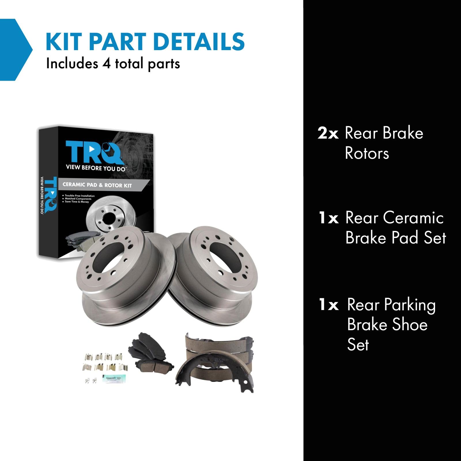 Trq Rear Brake Pad & Rotor Kit Brake Pads Brake Rotor Parking Brake Shoe Set Ceramic Compatible With 2005-2007 Lexus Lx470 1998-