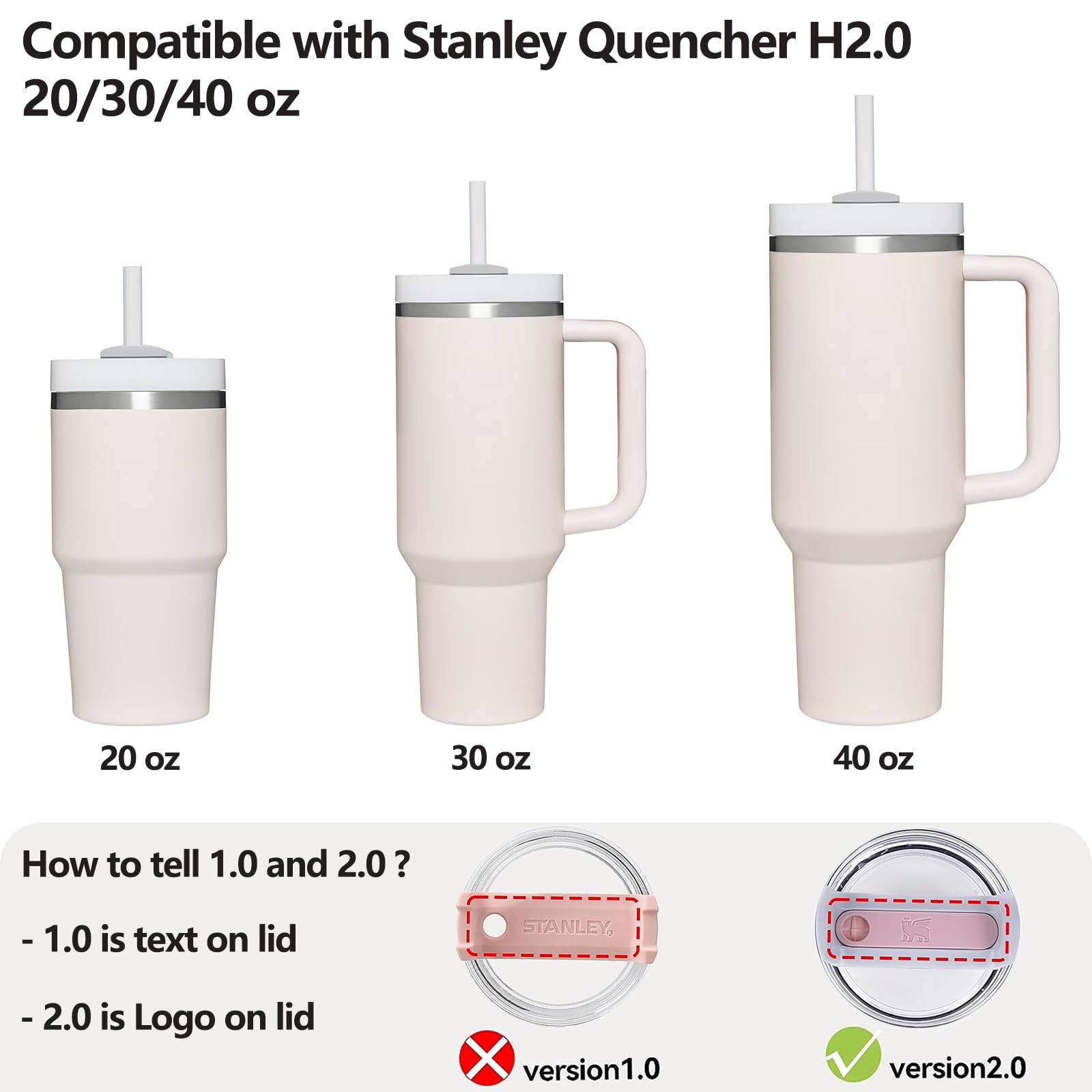 Silicone Spill Stopper Set Compatible With Stanley Cup 2.0 30Oz & 40Oz With Straw Cover (Set Of 4, Rose Quartz)