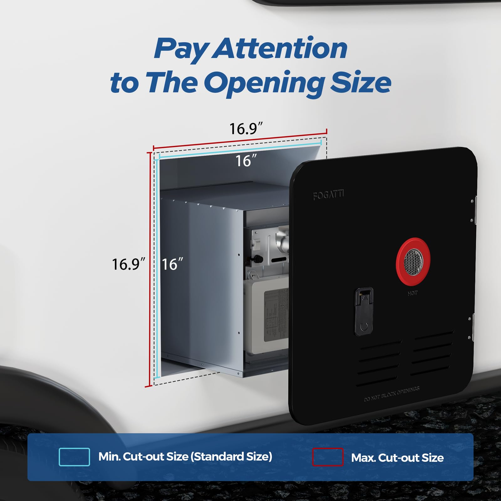 FOGATTI 18 x 18 Inches RV Water Heater Black Door ONLY. Door kit for FOGATTI RV Water Heaters, Galvanized Steel