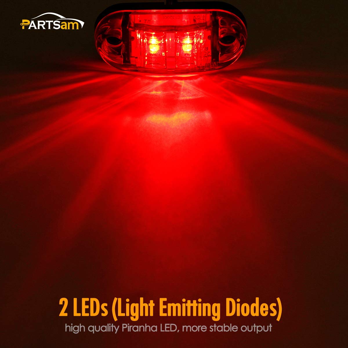 Partsam Amber Red 2.5'' 2 Diode Oval Led Trailer Truck Clearance Light Side Marker Light 4Pcs, Surface Mount Little Boat Marine
