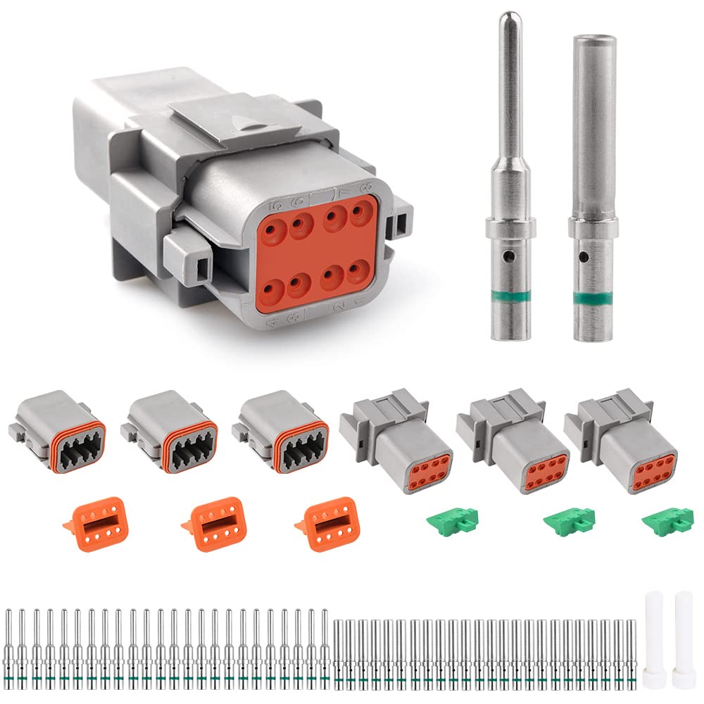 Jrready St6116 Dt Connector 8 Pin Gray Waterproof Electrical Wire Connector Plug Receptacle With Solid Contact And Seal Plug,3 S