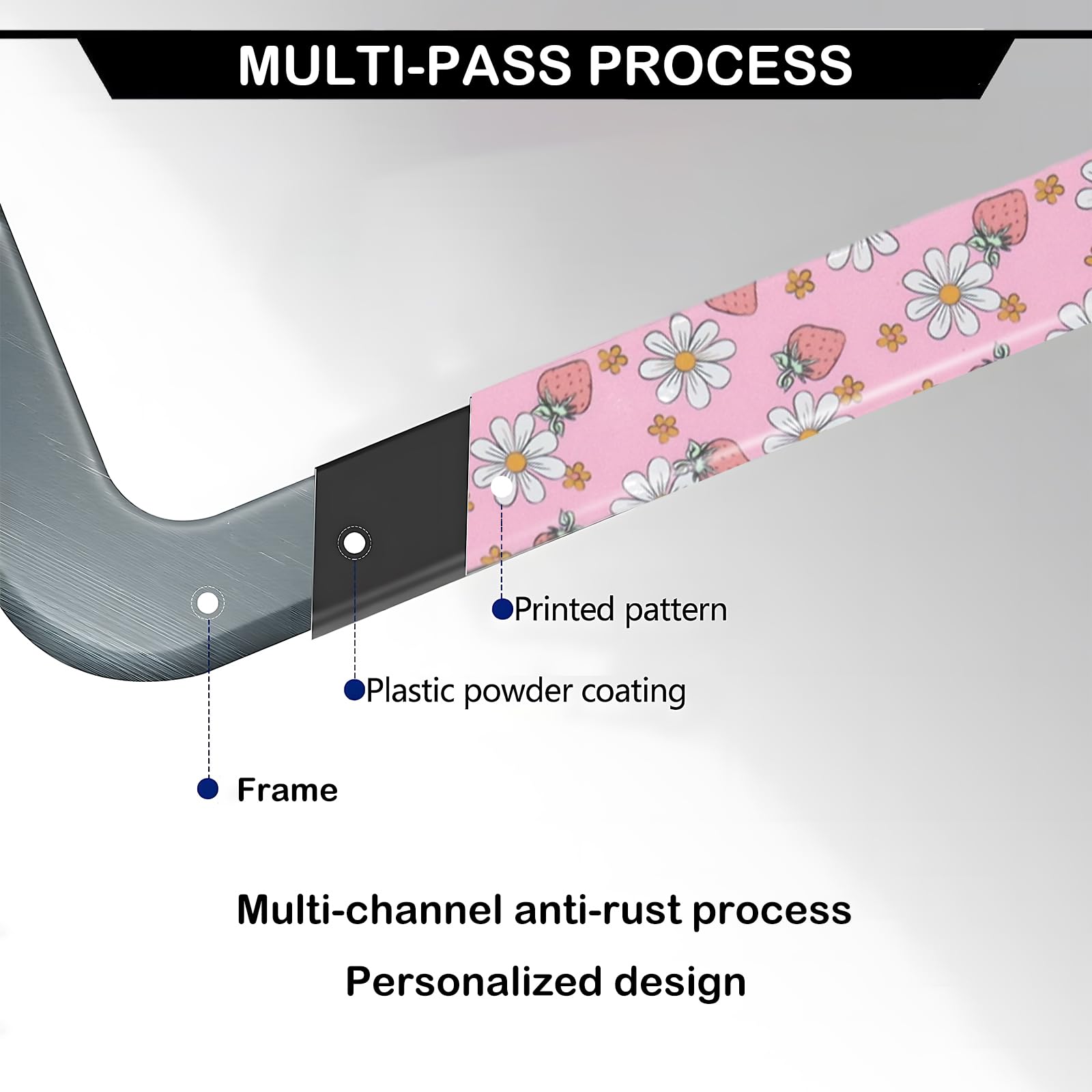 Pink Strawberry Daisy Flowers License Plate Frames, 2 Pack Strawberry Flower Car Plate Frame, Stainless Steel License Plate Hold