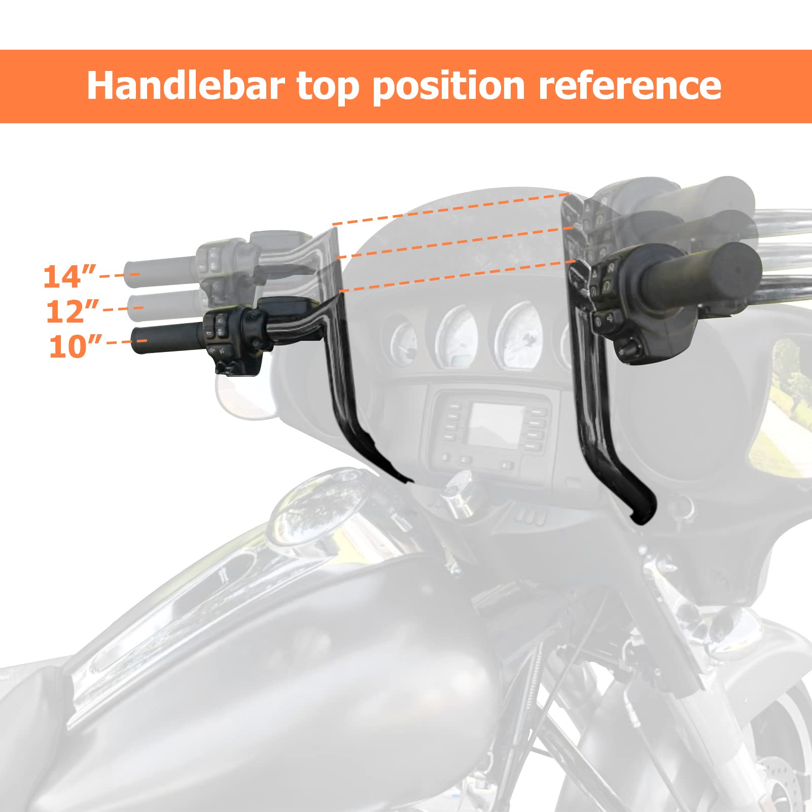 Mofun 10'' Rise Ape Hangers Handlebar Monkey Bar Compatible With 1986-2023 Harley Touring Street Glide Electra Glide Flhx Flht M