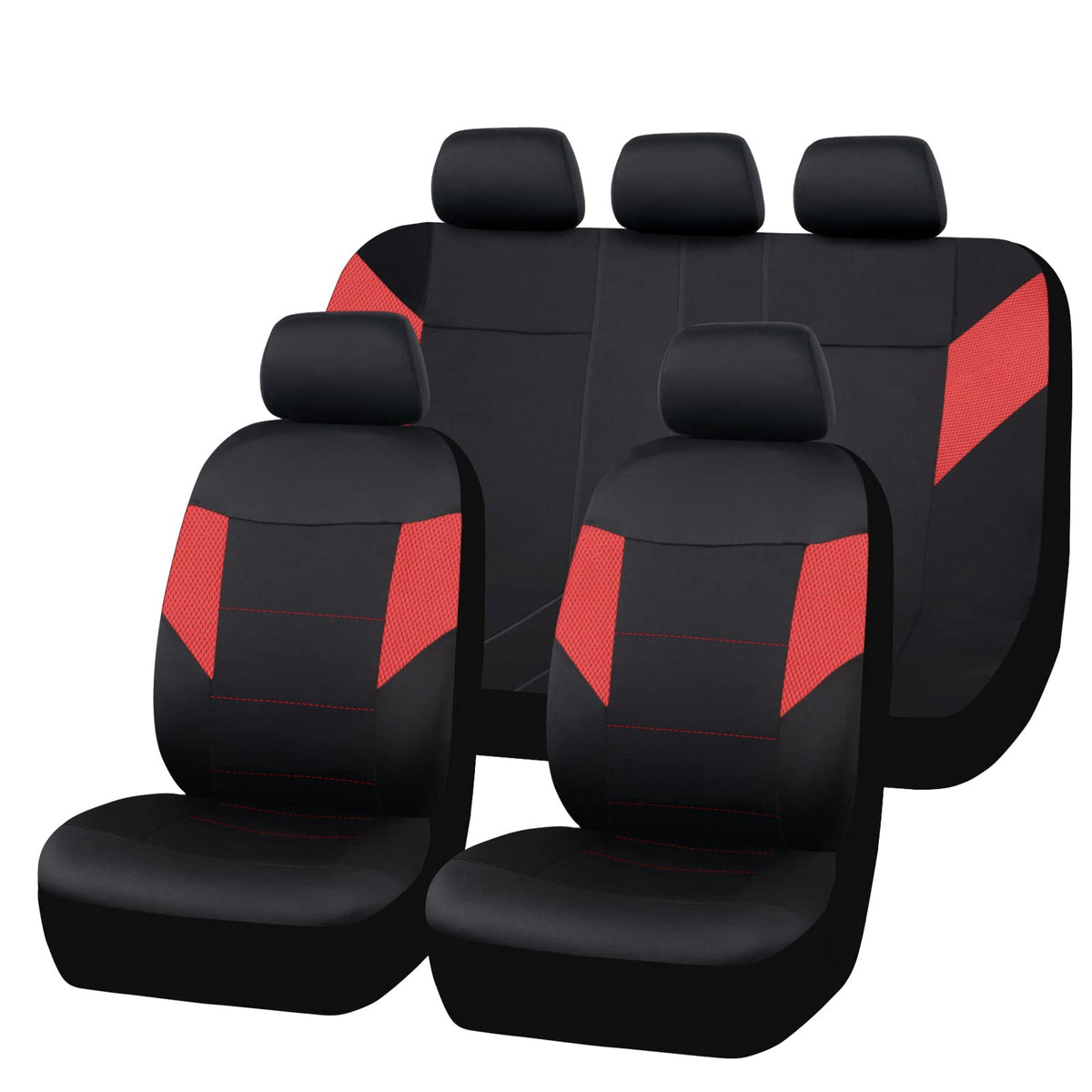 CAR-GRAND Mesh Cloth Car Seat Covers Full Set, Zipper Rear Split Bench armrest, Airbag Compatible, Elastic Fabric Universal fit 