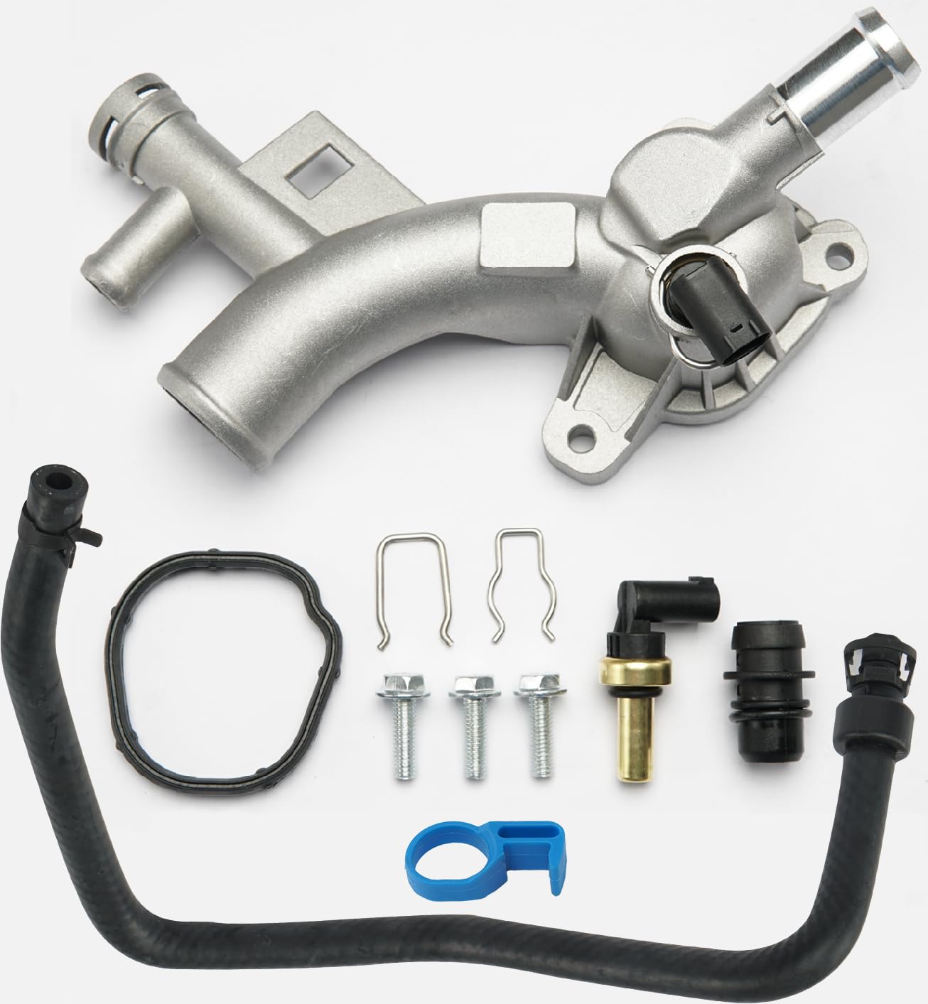 Aluminum Engine Coolant Thermostat Housing Water Outlet Kit With Coolant Reservoir Inlet Hose Compatible With 2011-2021 Chevy Cruze Sonic Trax, Buick Encore 1.4L Replaces 25193922, 902-846, 13251447