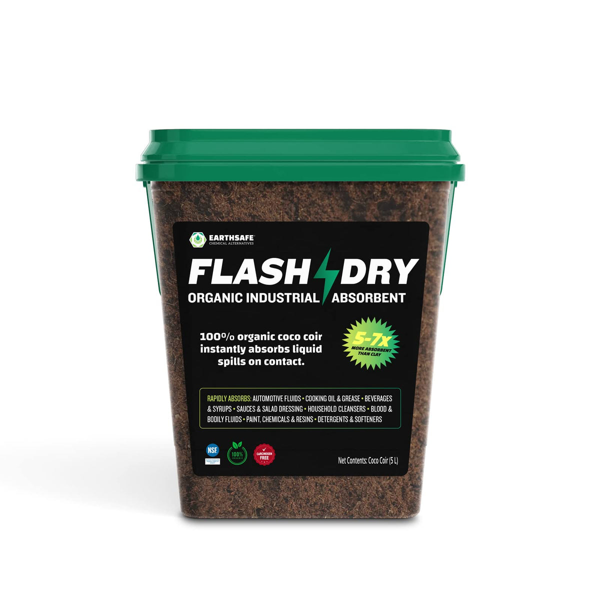 FlashDry 5 Liter Bucket of Super Spill Absorbent, 100% Organic Environmentally Friendly - for Oil, Paint, Grease and More in Gar