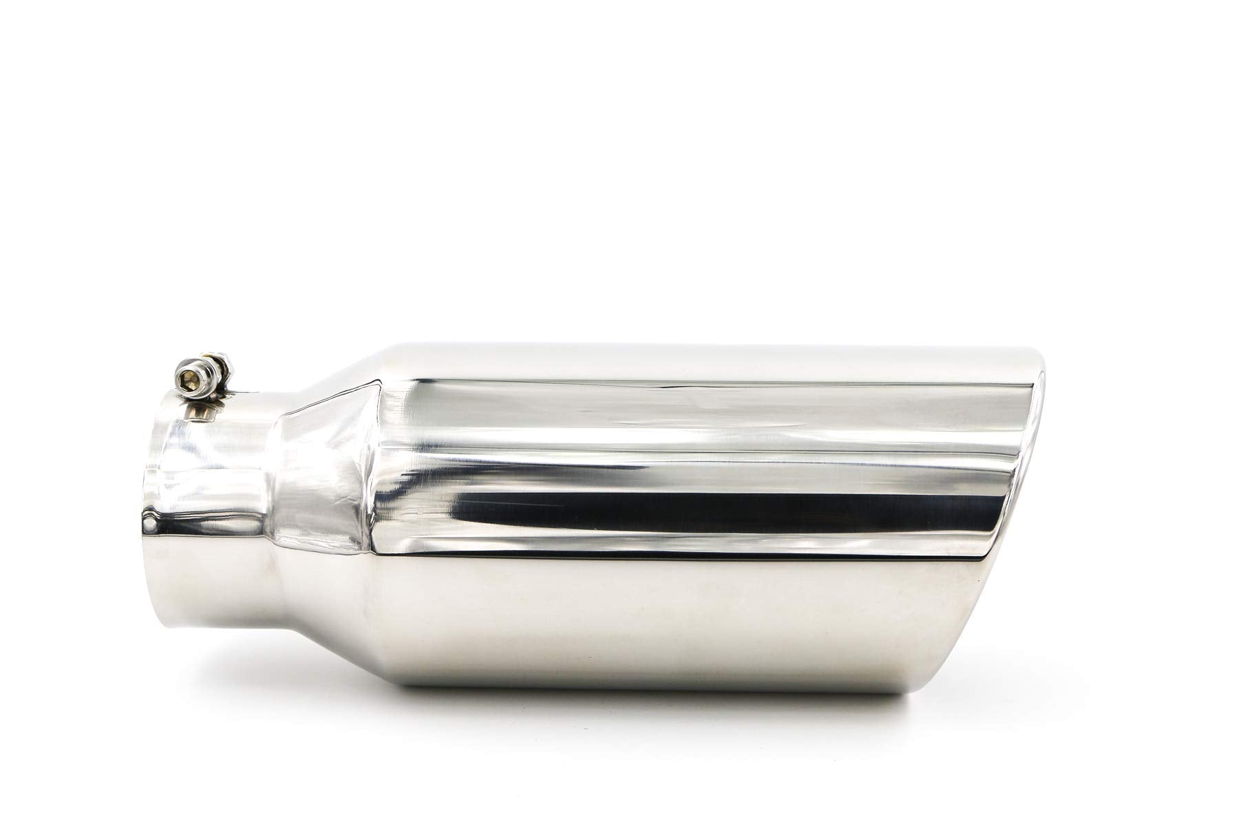 Rp Remarkable Power, 4'' Inlet 6'' Outlet 15'' Long Exhaust Tip, Stainless Steel Rolled Angle Cut, Polished Chrome-Plated Finish