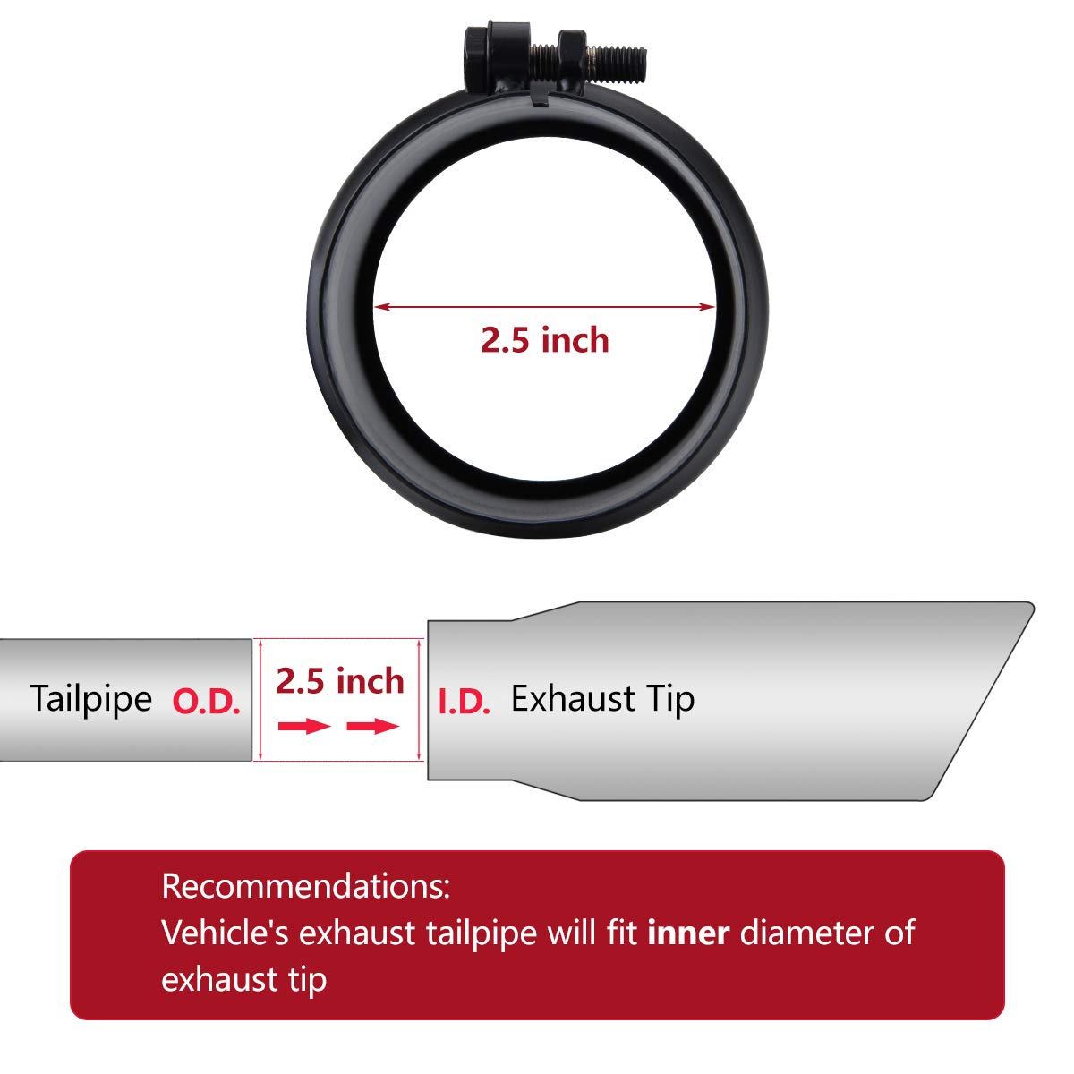 Lcgp 2.5 Inch Inlet Exhaust Tip 2.5' X 4' X 12' Black Exhaust Tailpipe With Blot-On Design, Universal For Car