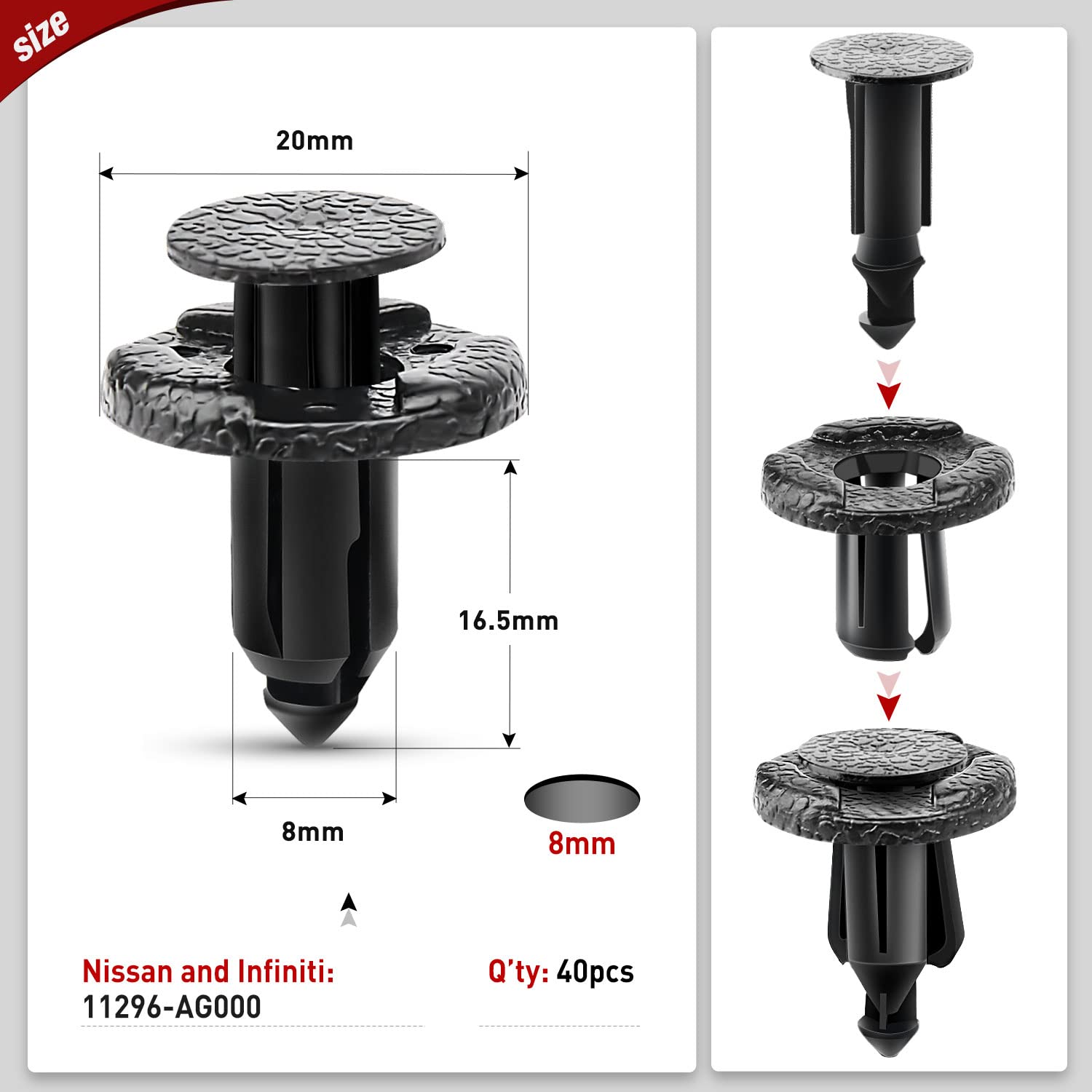 Nilight 40Pcs Front Bumper And Radiator Support Push-Type Retainer 11296-Ag000 8Mm Compatible With Nissan And Infiniti Car Push