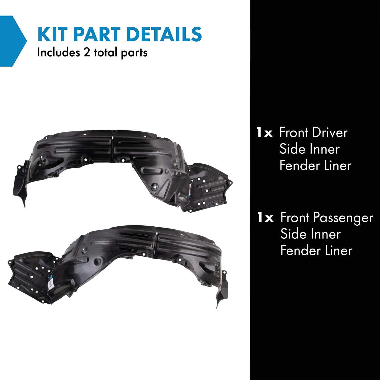 Trq Front Inner Fender Liner Set Compatible With 2020-2021 Toyota C-Hr To1248244 To1249244