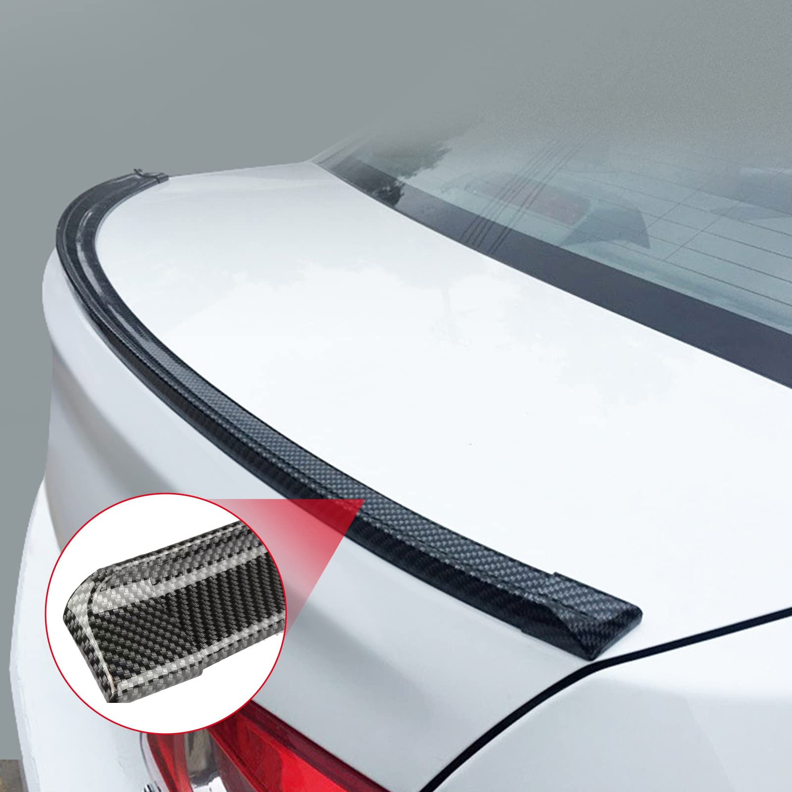 Ajxn Pack-1 Car Universal 4.9 Ft Carbon Fiber Pattern Rear Wing Decorative Strip, Spoiler Free-Punching Rubber Lip Sticker, Suit