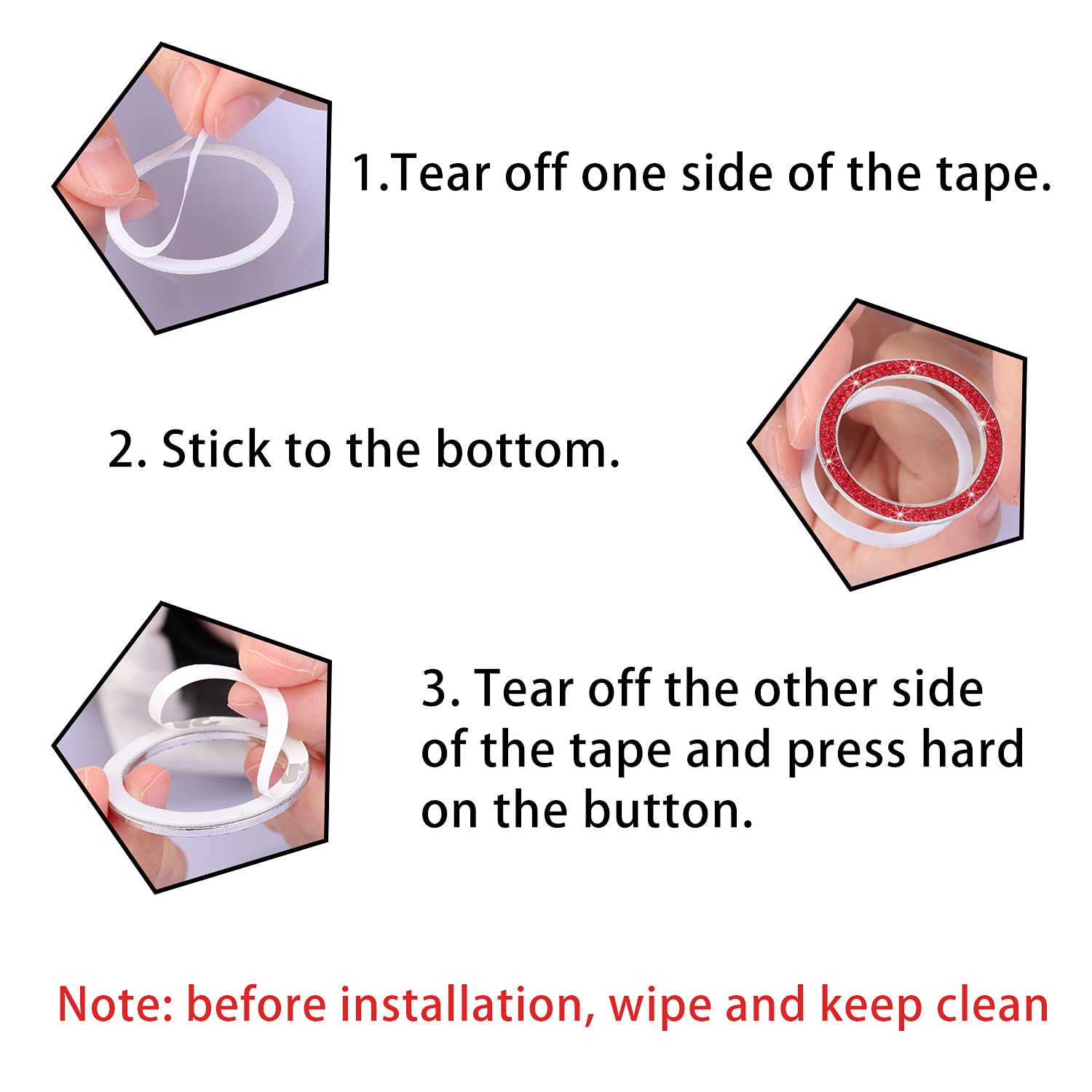 Livtee 2 Pcs Crystal Double Rhinestone Car Engine Start Stop Decoration Ring, Bling Car Interior Accessories For Women, Push To Start Button Cover/Sticker, Key Ignition & Knob Bling Ring, Red