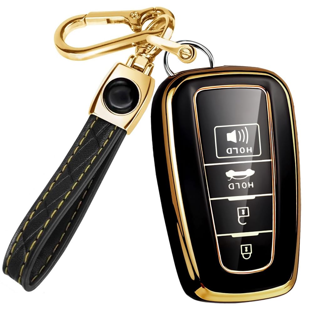 For Toyota Camry Key Fob Cover And Leather Keychain - Full Cover Key Case For Toyota Corolla, Rav4, Avalon, Prius, C-Hr - 2019-2