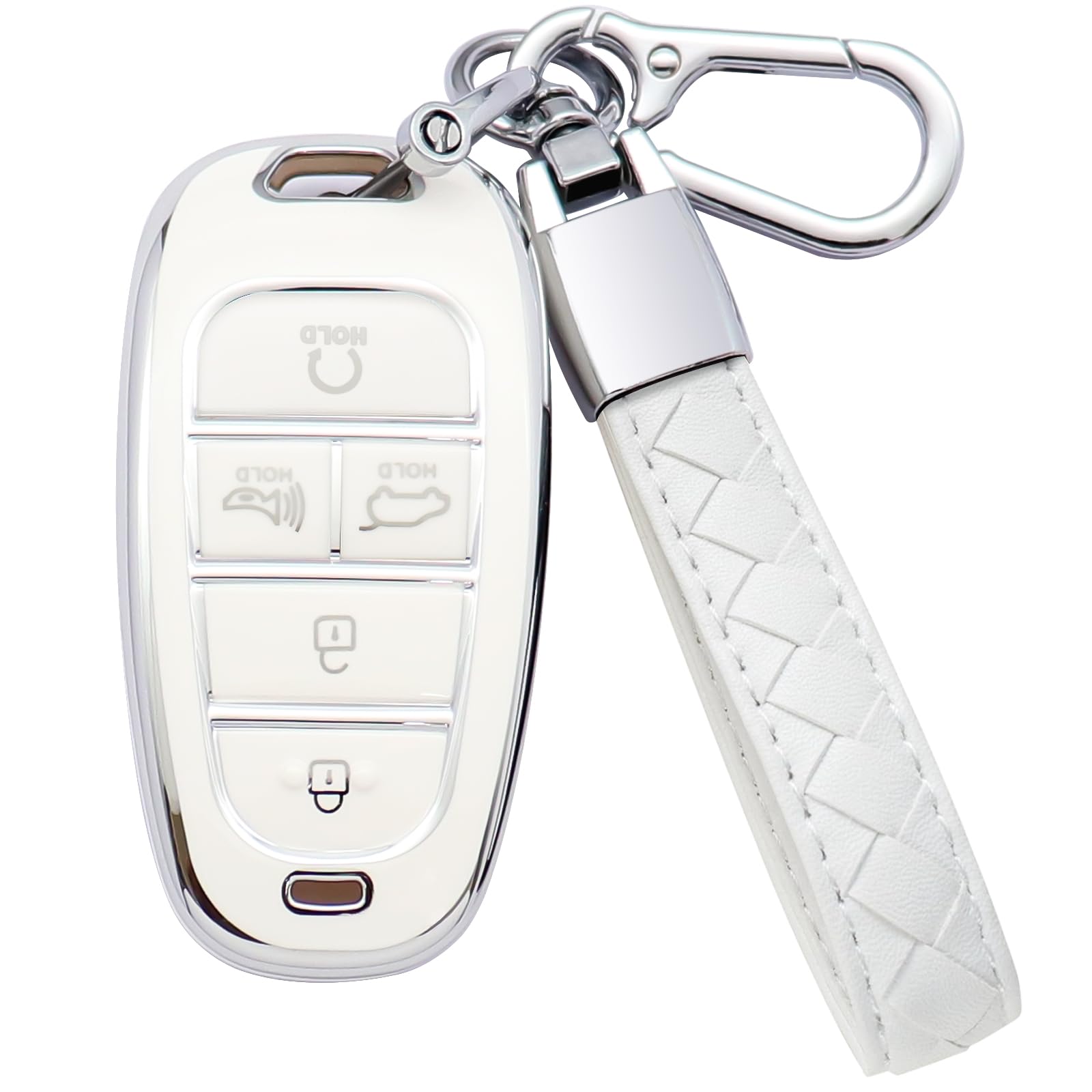 Kespevn For Hyundai Key Fob Cover 5 Button Soft Tpu With Leather Keychain 360 Degree Protection Car Key Case Shell Holder Fits F