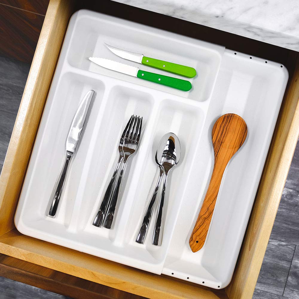 Madesmart 4 Comp Opp Organizer, Expandable Small Silverware Tray, White