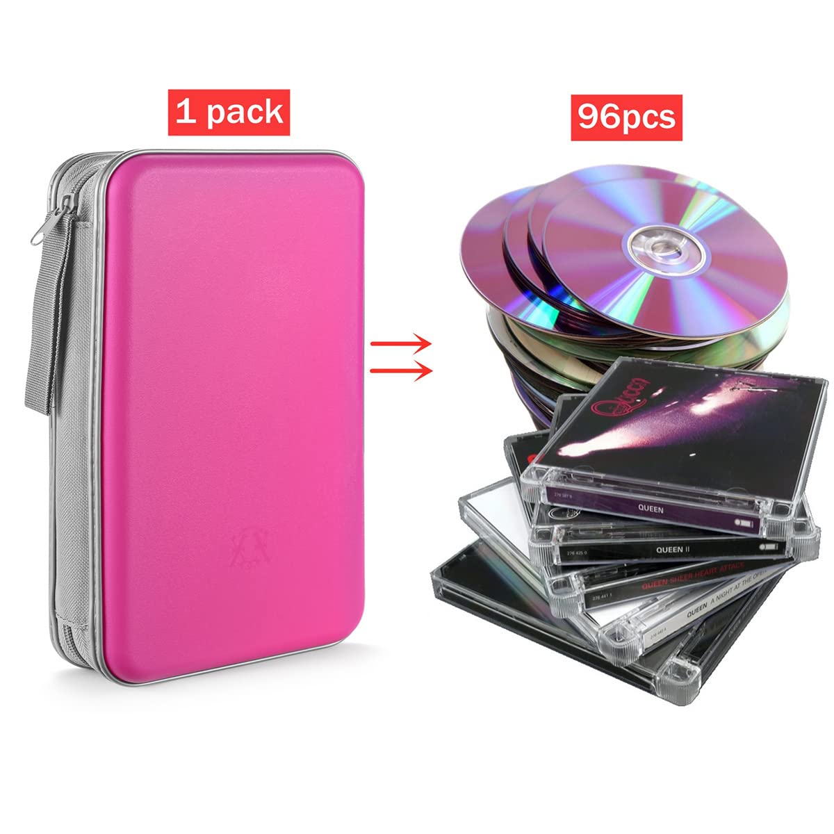 Liovode Dvd Case, 96 Capacity Portable Cd Case Holder Storage Hard Plastic Dvd Media Wallet Holder Organizer For Car (Light Rose