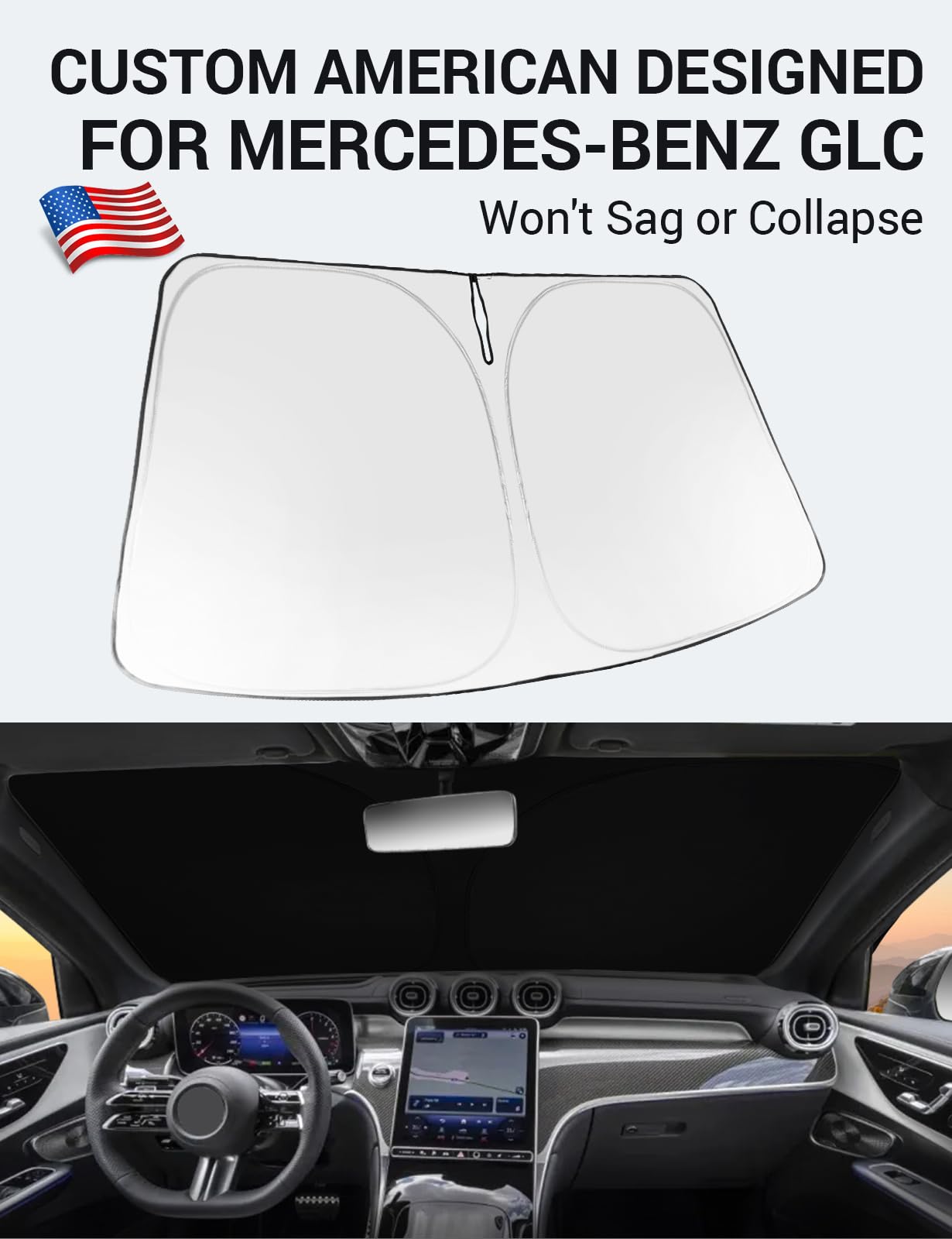 Proadsy 2025 Upgrade Windshield Sun Shade Custom Fit Mercedes-Benz Glc 2023-2025 Foldable Front Sunshade Protector Sun Visor Blo