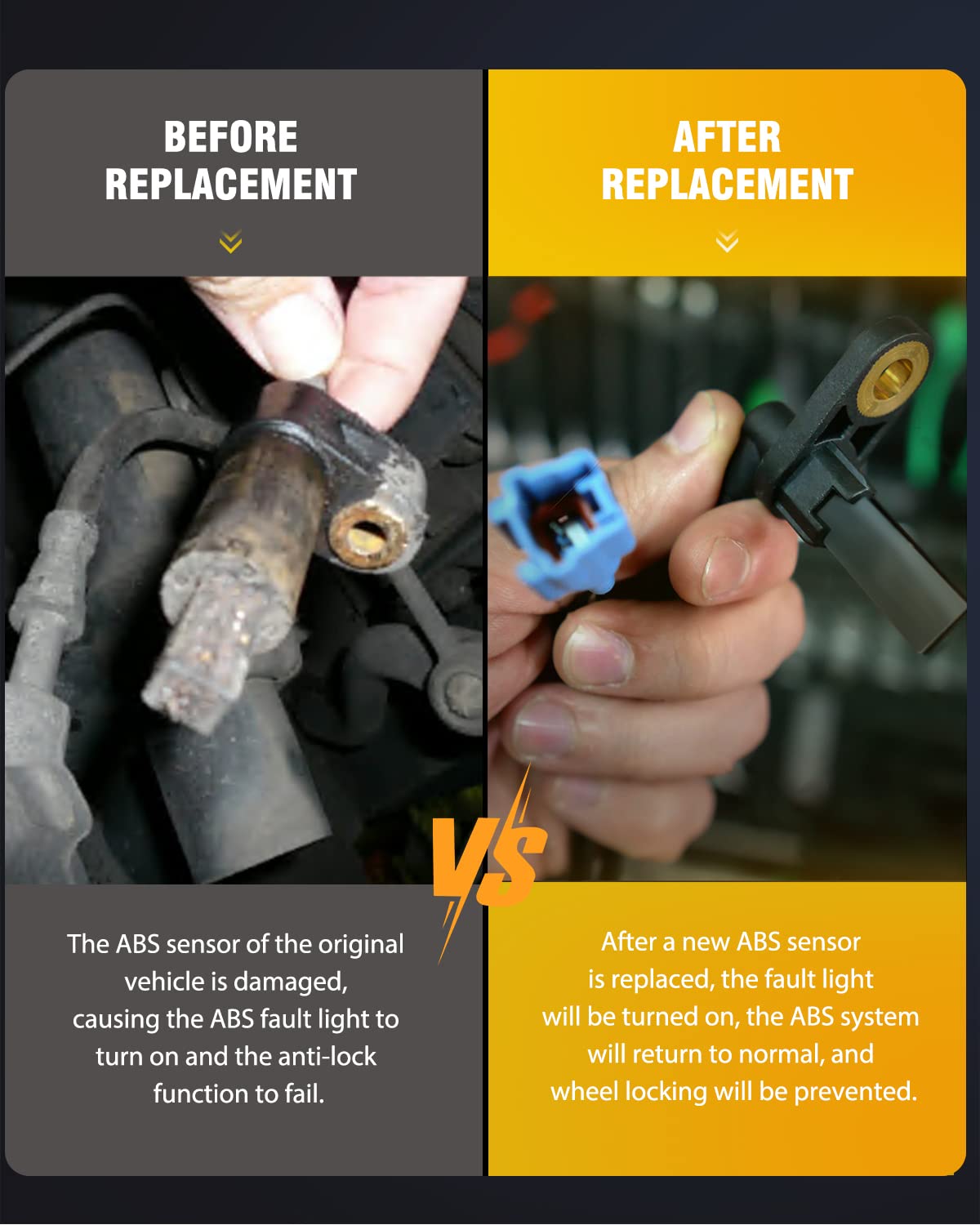 OCPTY ABS Sensor Left+Right+Rear ABS Wheel Speed Sensor ALS1858 5S11030 fit for 2008-2014 for Mercedes-Benz C300, 2008-2015 for Mercedes-Benz C350, 2008-2015 Benz C63 AMG, 2012-2015 Benz C250