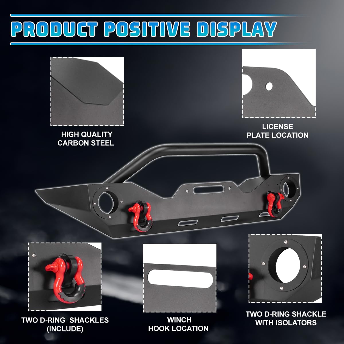 Wolfx Front And Rear Bumpers For 2018 2019 2020 2021 2022 2023 2024 Jeep Wrangler Jl Heavy Duty Steel Offroad Bumper Front + Rear Combo With D-Rings With Winch Plate