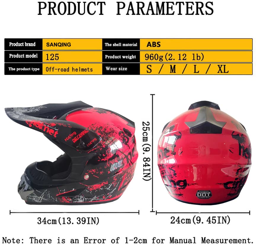 Sanqing Dirt Bike Helmets Youth Motocross, Motorcycle, Bmx, Atv, Off-Road, Four Wheeler, Adult Moutain Bike Helmets Dot Approved