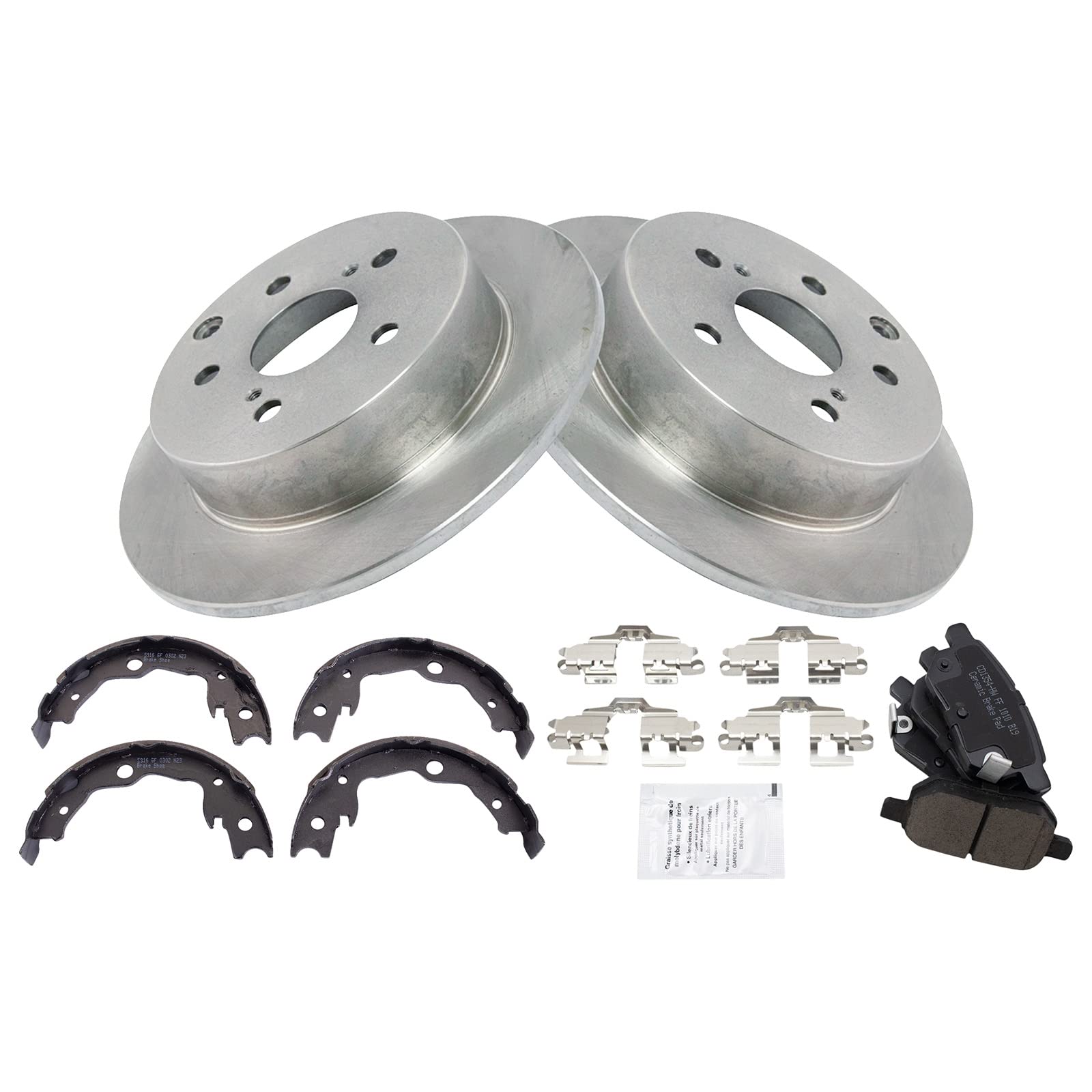 Trq Rear Brake Pad & Rotor Kit Brake Pads Brake Rotor Parking Brake Shoe Set Ceramic Compatible With 2009-2010 Pontiac Vibe 2009