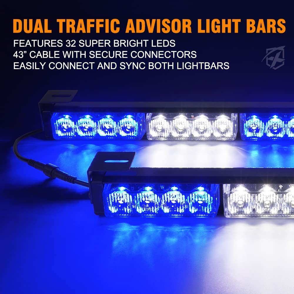 Xprite Led Emergency Traffic Advisor Strobe Dual Light Bar W/Controller, Windshield Suction Cup Mount, Safety Flashing Responder