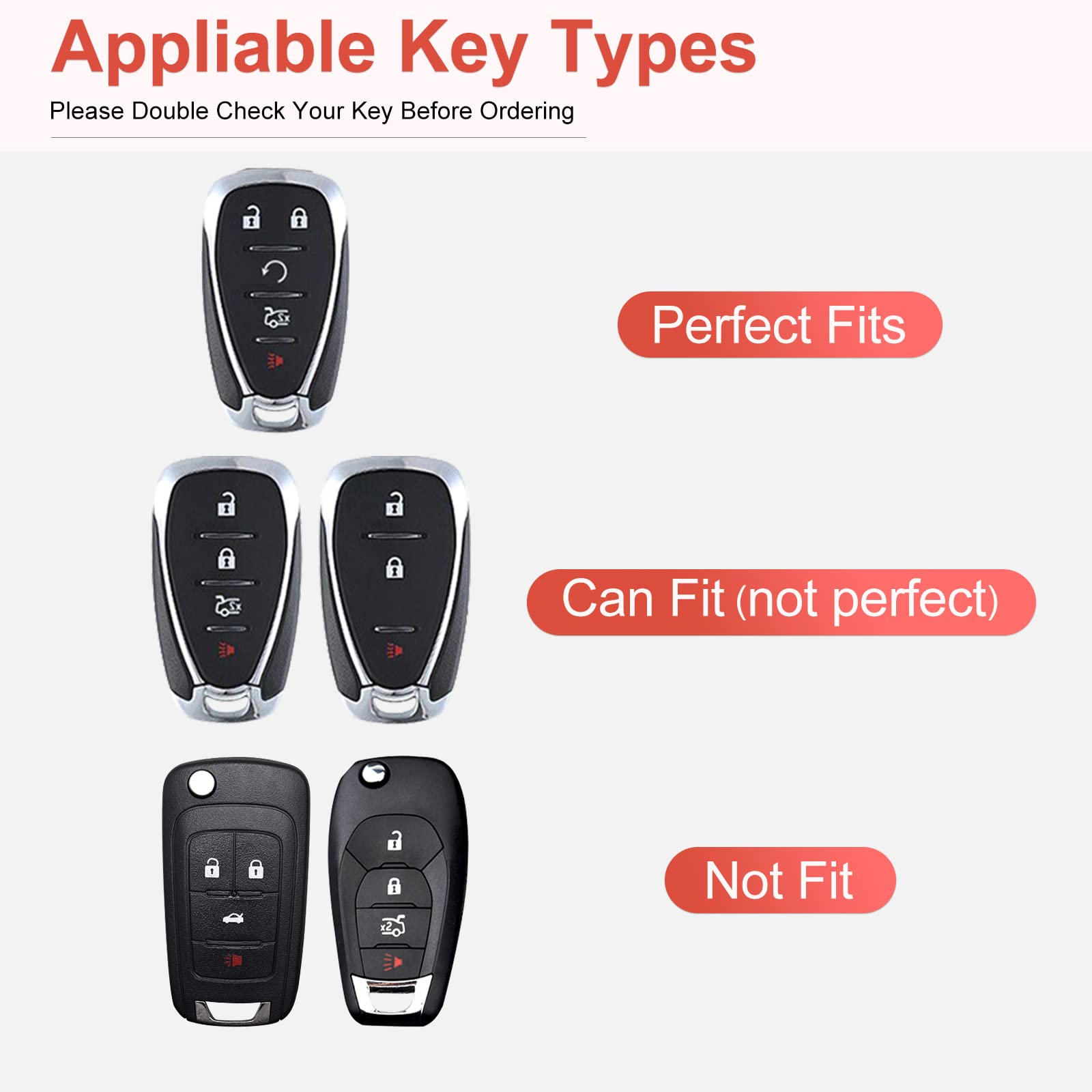 Ruabiban For Chevy Key Fob Cover With Keychain, Pink Leather Key Case Protection Shell Fit For Chevrolet Equinox Malibu Cruze Ca