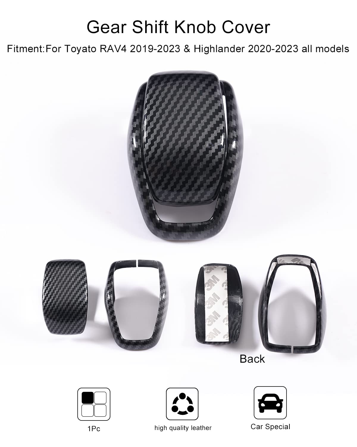 Yakaney For Totoya Rav4 2019-2025 Gear Shift Knob Cover, Carbon Fiber Grain Interior Protective Gear Shift Trim For Toyota Highl