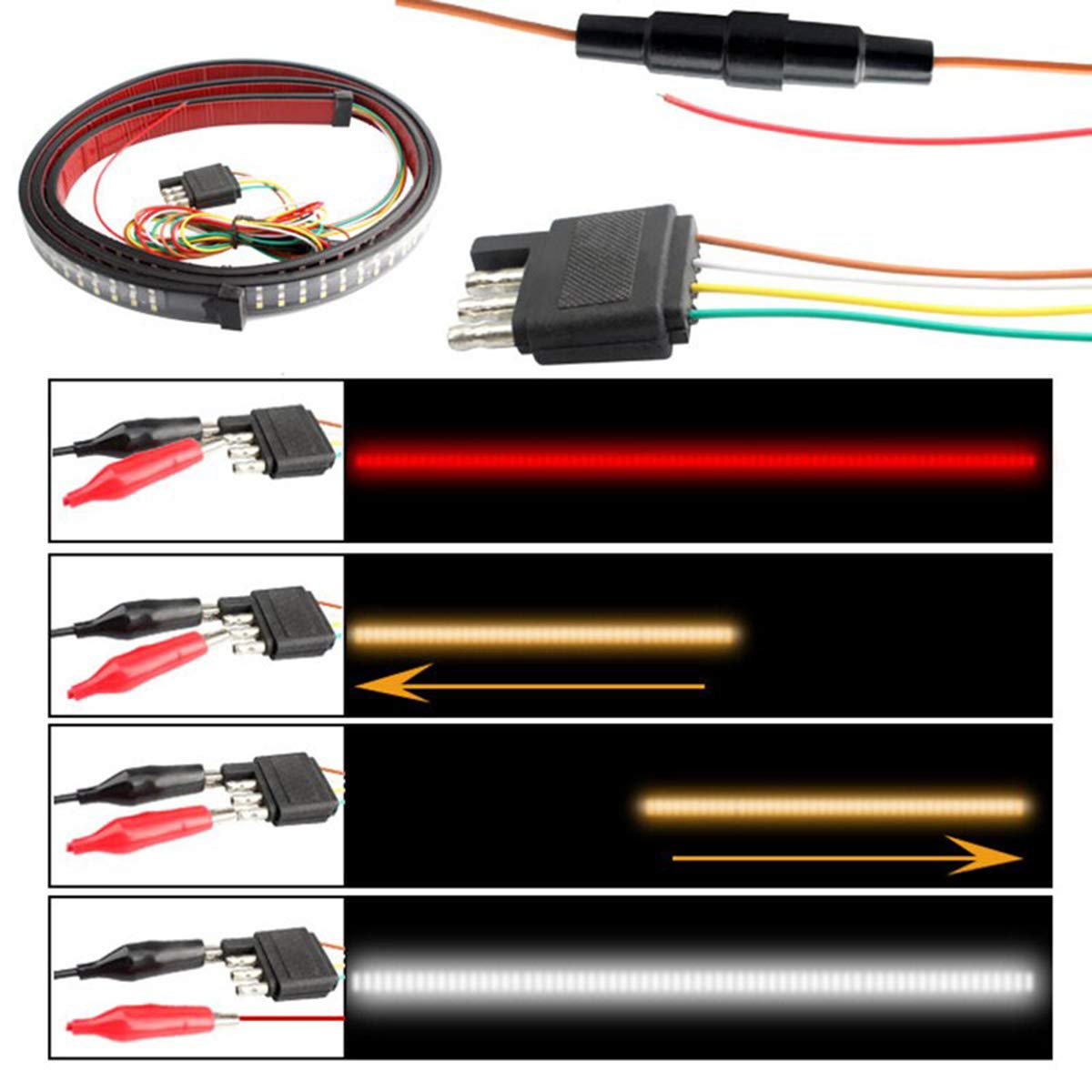 Triple Row LED Tailgate Light Bar 60 Inch LED Flexible Strip for Truck 5 Functions Red White Yellow Switchback, Sequential Turn