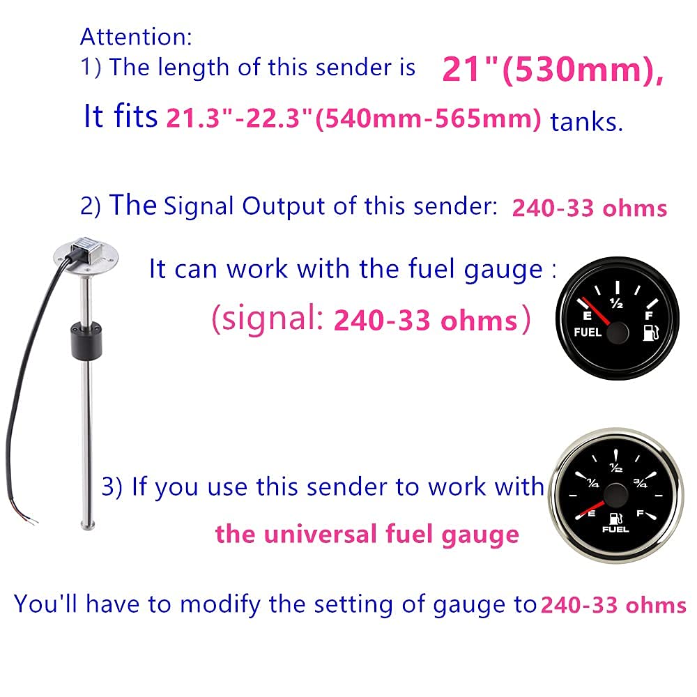 100TECH Marine Fuel Sending Unit Float Replacement 21''(530mm) for Boat Vehicle RV Fuel Sender Gas Tank Sending Unit Diesel Leve