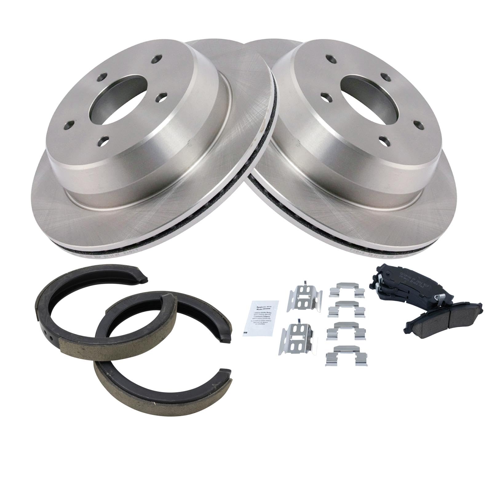 Trq Rear Brake Pad & Rotor Kit Brake Pads Brake Rotor Parking Brake Shoe Set Ceramic Compatible With 1998-2005 Chevrolet Blazer