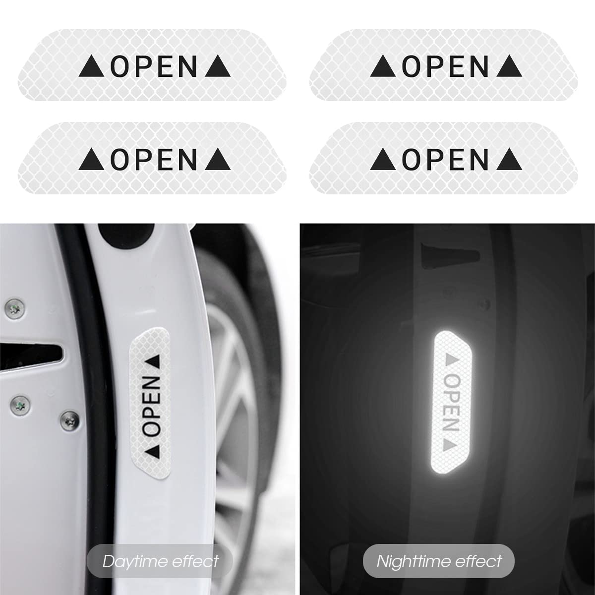 4Pcs Reflective Open Warning Stickers For Car Door, Night Visibility Auto Safety Prompt Decals, 3.6 Inch Anti-Collision Protective Strip Tape, Car Accessories Universal For Truck, Suv, Van (Silver)