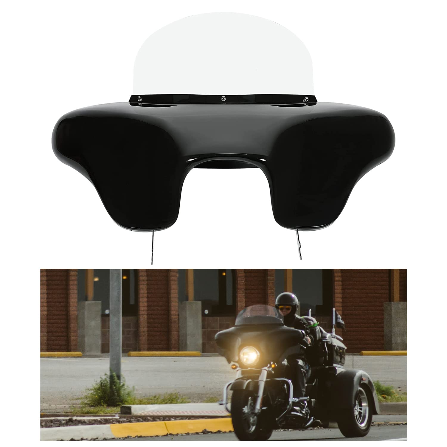Hecasa Front Batwing Fairing Compatible With 1986-2015 Harley Davidson Heritage Softail Fat Boy Deluxe Outer Bat Wing W/Clear Windshield 4 Speaker Mount