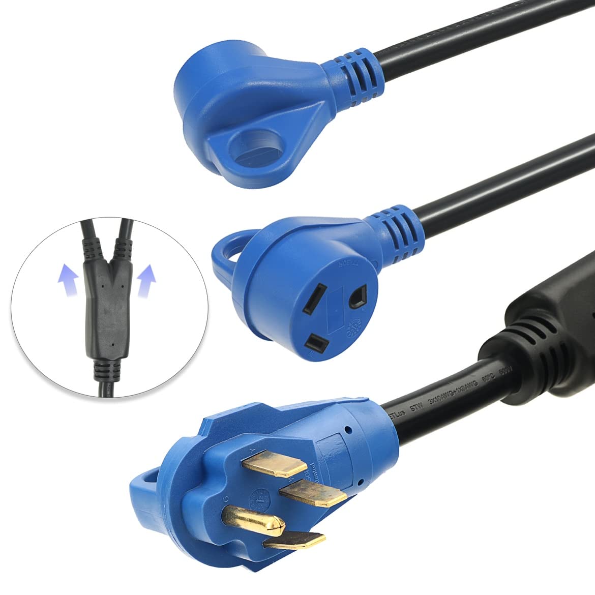 Rv Plug Adapter 50 Amp To 30 Amp,Rv Splitter Nema 14-50P To Two Tt-30R,Y Power Cord Adapter For 30 Amp Rv Split One 125/250V 50A Into 2 125V 30A Rv Extension Cord,2.23 Feet(Split 50A M To Two 30A F)